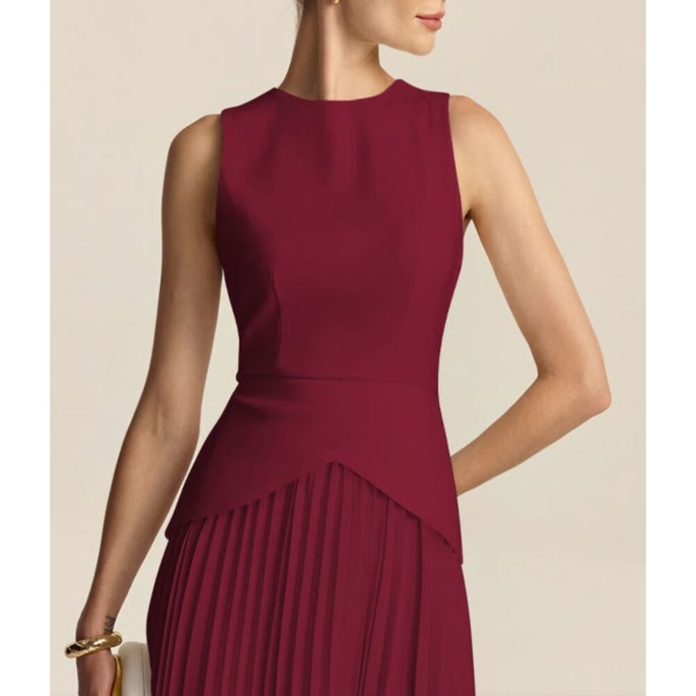 Commense Burgundy Pleated Peplum Mini Dress Size L NWT